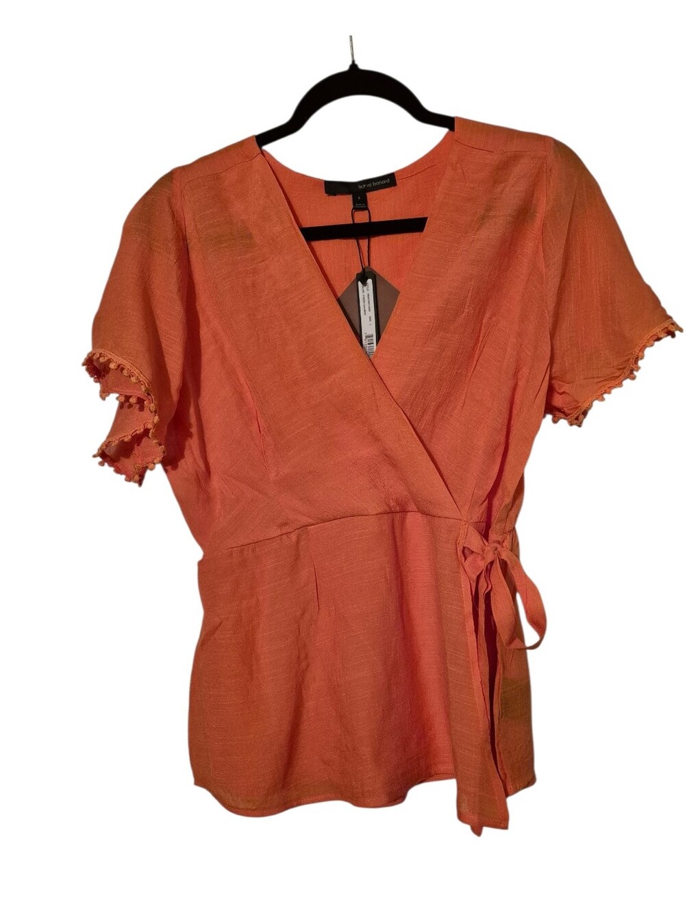 Harve Benard NWT Fresh Salmon short-sleeve wrap blouse L - Picture 2 of 5